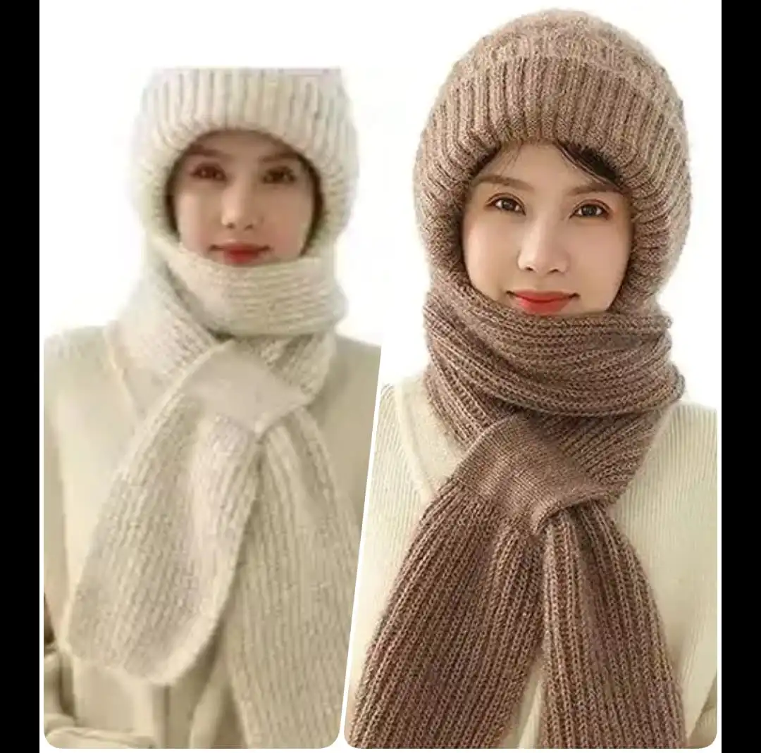 Winter Protection Windproof Cap with Scarf (off white  colour and durc gold  )  2pc  combo